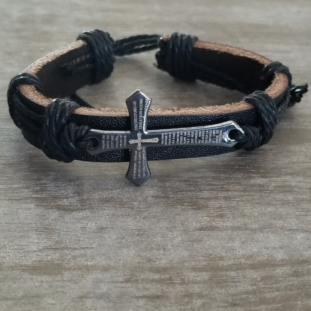 Leather Cross Bracelet
